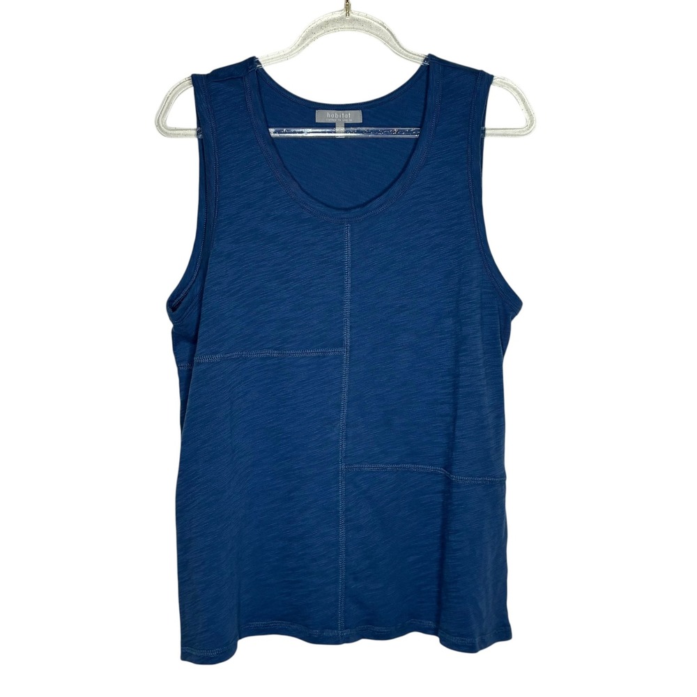 Habitat Clothes to Live In Women Small Tank Top Blue Patchwork Seam Slub Cotton